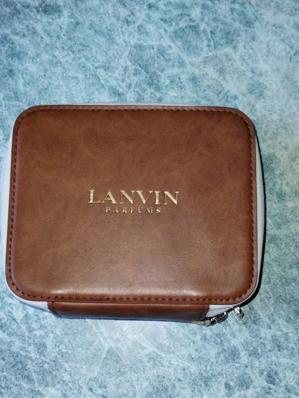 LANVIN Turkish Airlines Cosmetic  Case Pouch Tan Cream Gold Hardware